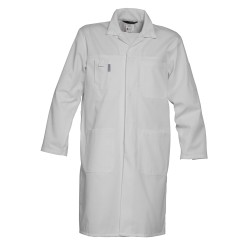 Lange witte stof/laboratorium jas met drukknoop Basic, Havep 4025